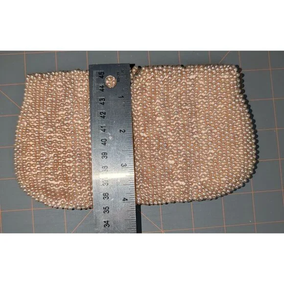 Vintage Pearl Beaded Clutch Floral Design made in Japan 4x7 Inches - Picture 10 of 11